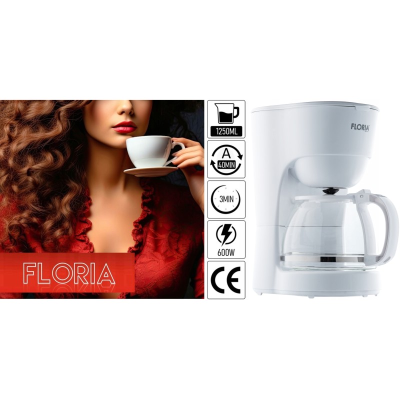 Aparat de facut cafea Floria ZLN9274 Alb, putere 600W, oprire automata, vas de 1.2 litrii
