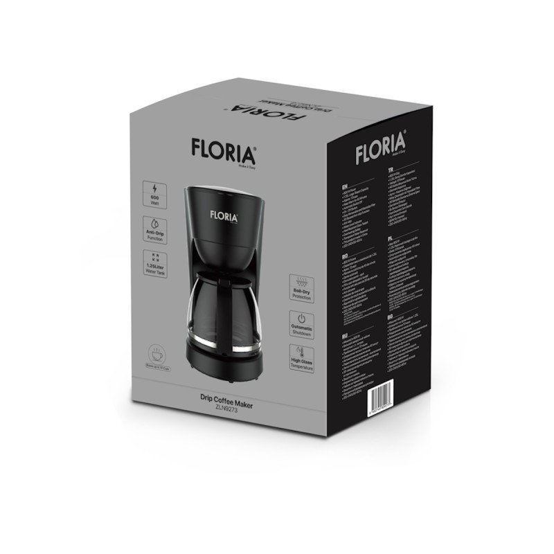 Aparat de facut cafea Floria ZLN9273 Negru, putere 600W, oprire automata, vas de 1.2 litrii