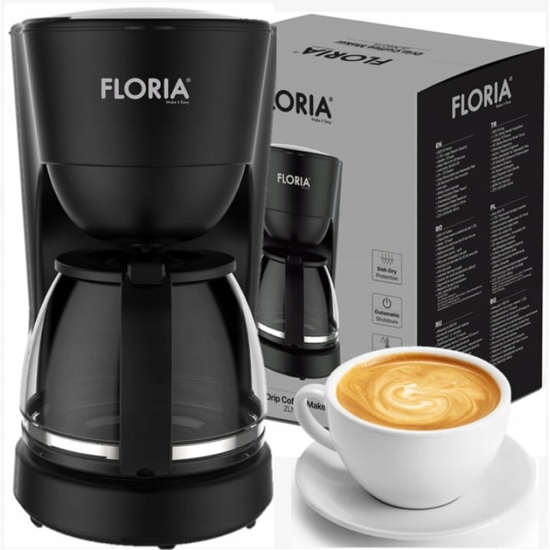 Aparat de facut cafea Floria ZLN9273 Negru, putere 600W, oprire automata, vas de 1.2 litrii