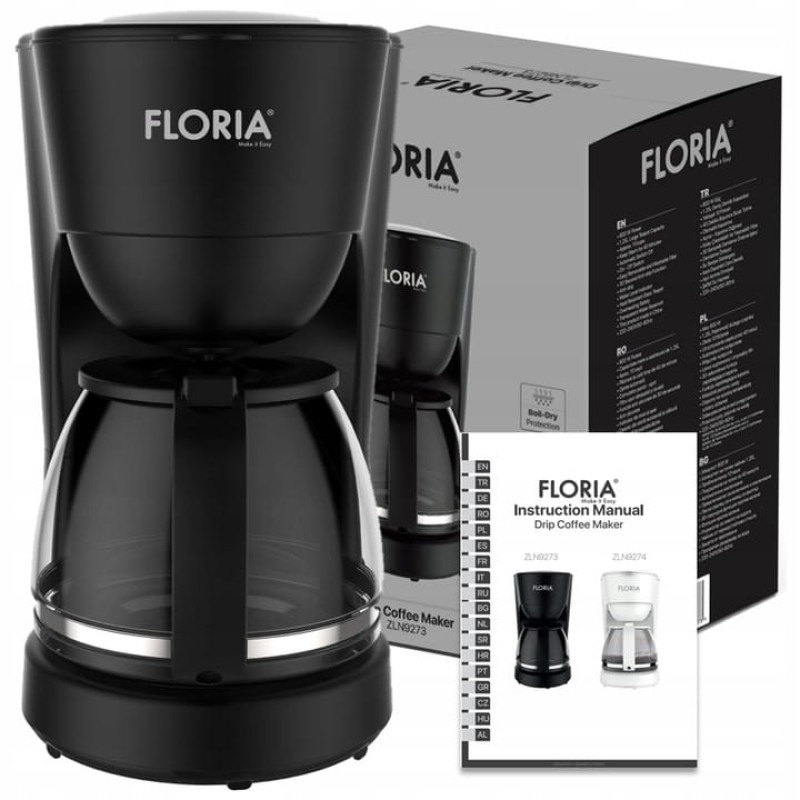 Aparat de facut cafea Floria ZLN9273 Negru, putere 600W, oprire automata, vas de 1.2 litrii