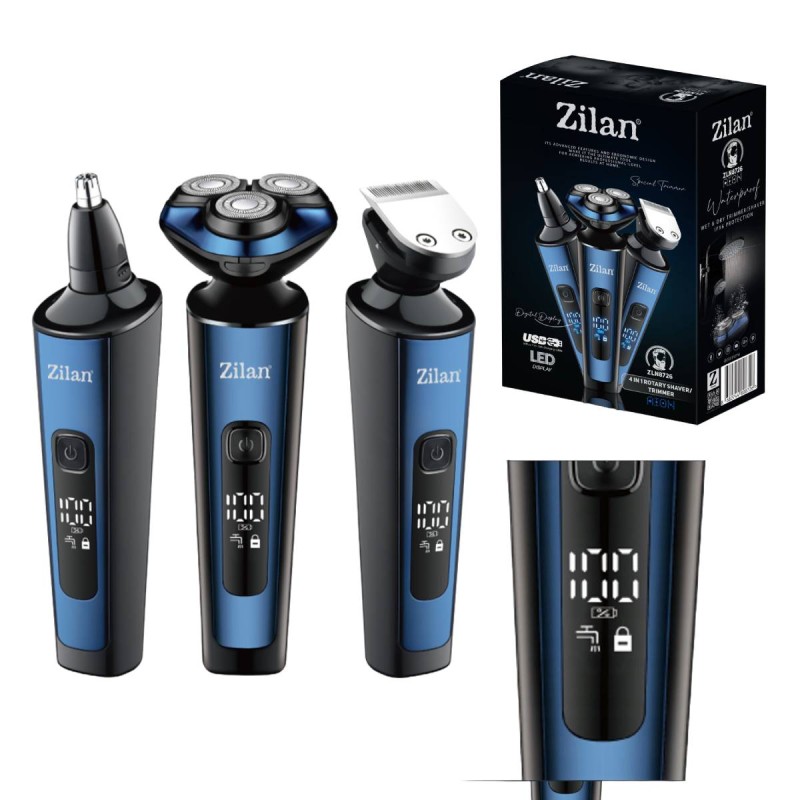Aparat de ras 4 in 1 Zilan ZLN8726 fara fir, afisare LED, autonomie de 60 de minute