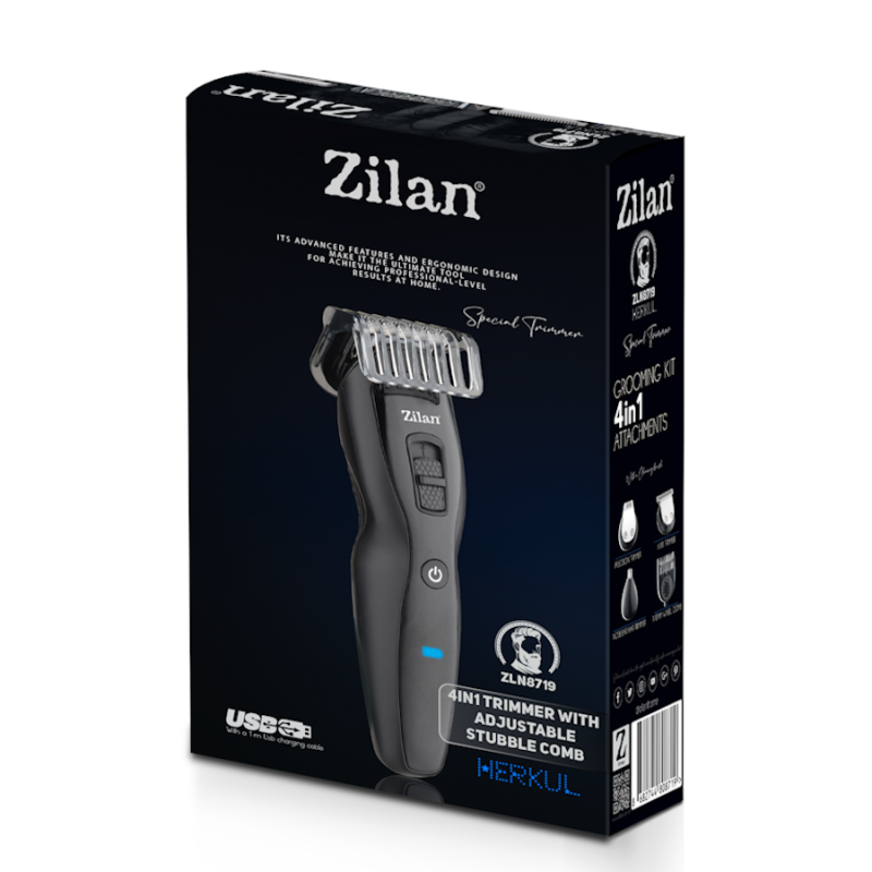 Aparat de tuns 4 in 1 Zilan ZLN8719, capat ajustabil int 1 si 10 mm, capat de nas si doua trimmere