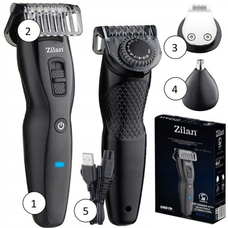 Aparat de tuns 4 in 1 Zilan ZLN8719, capat ajustabil int 1 si 10 mm, capat de nas si doua trimmere