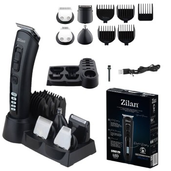 Aparat de tuns 10 in 1 Zilan ZLN8658 cu suport, 5 capete deferite + 5 nivele de tundere