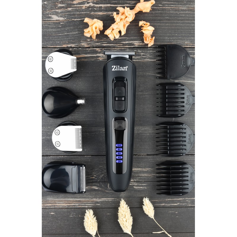 Aparat de tuns 10 in 1 Zilan ZLN8658 cu suport, 5 capete deferite + 5 nivele de tundere