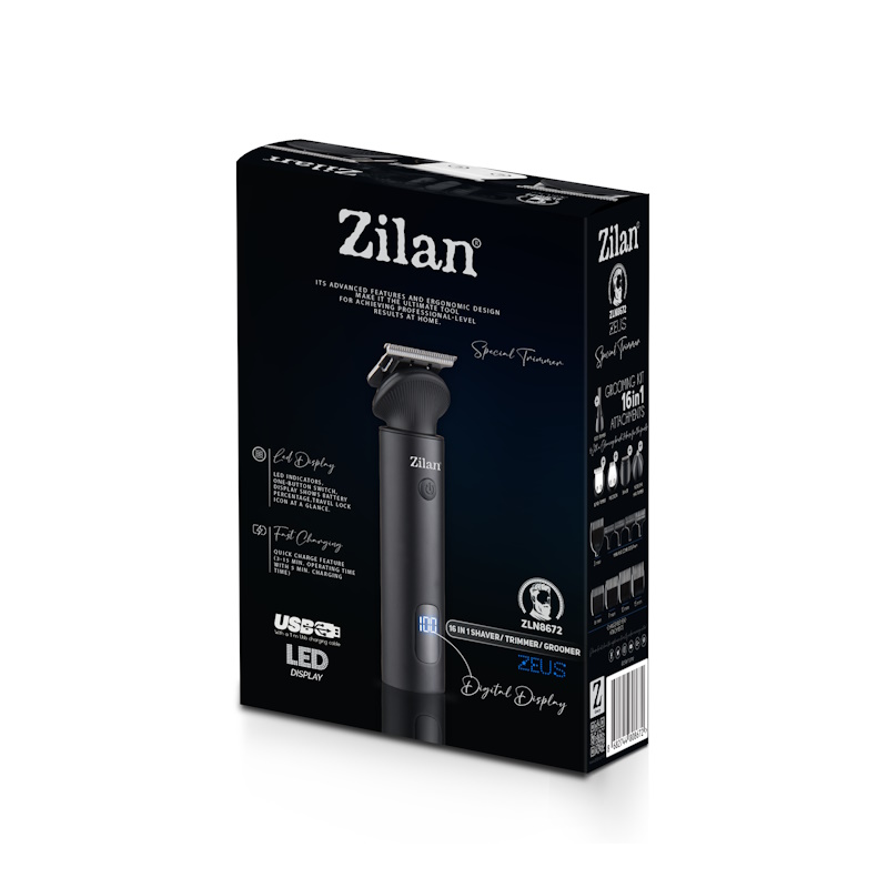 Aparat de tuns ZIlan ZLN8672, autonomie de 140-170 de minute, 6 capete diferite si 7 nivele de tundere