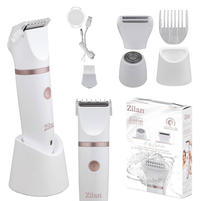 Aparat de epilat Zilan ZLN8740 Alb, 3 capete de epilare, 3 nivele de taiere, perie pentru curatare