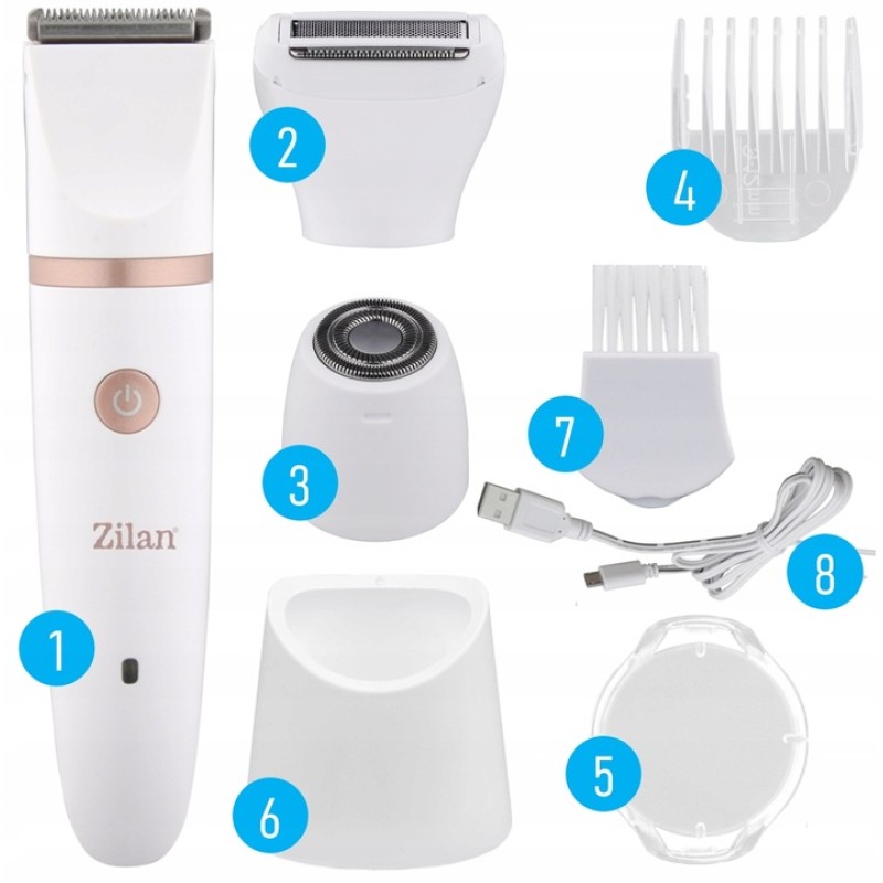 Aparat de epilat Zilan ZLN8740 Alb, 3 capete de epilare, 3 nivele de taiere, perie pentru curatare
