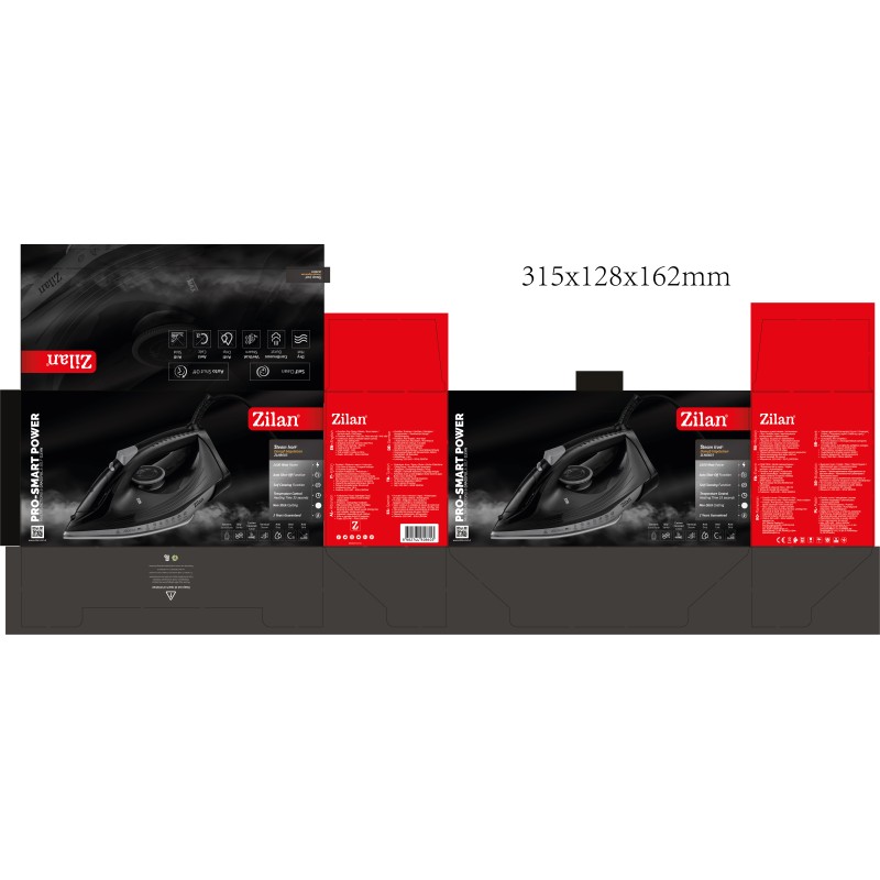 Fier de calcat Zilan ZLN8603, talpa ceramica, Negru, Putere 2600W, calcare cu abur