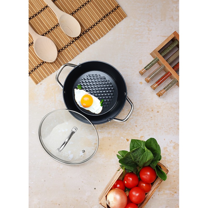 Oala cu capac Zilan ZLN9600 diamond, cu baza de inductie, ceramica si inox, usor de spalat, 20 cm,2.1L