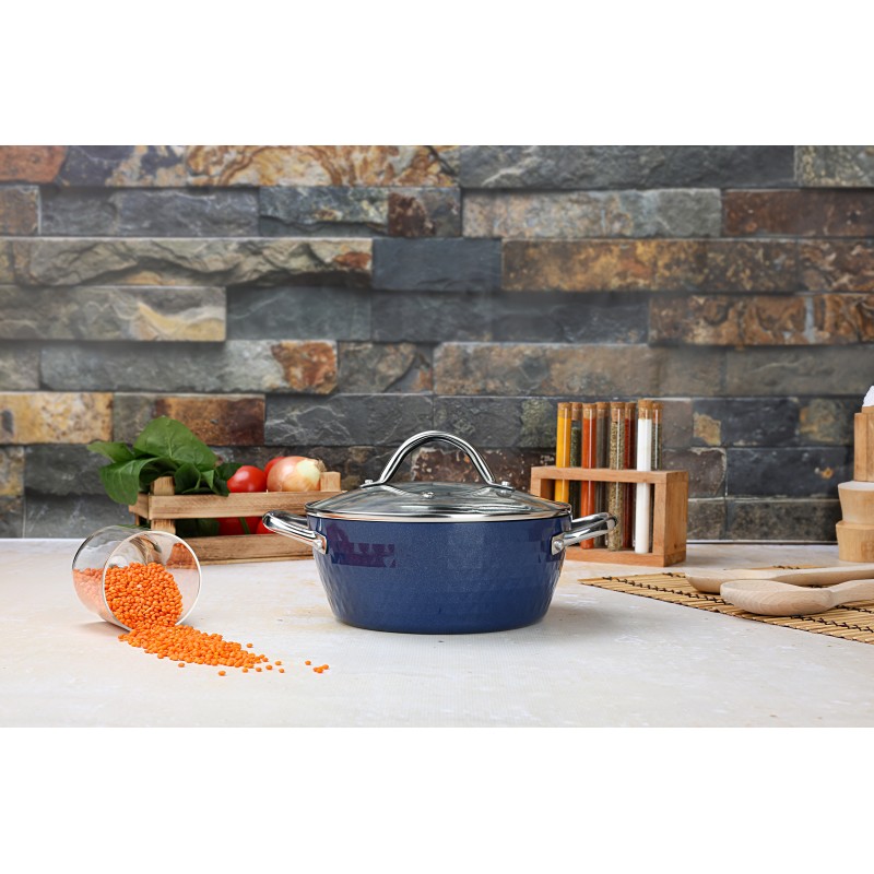 Oala cu capac Zilan ZLN9600 diamond, cu baza de inductie, ceramica si inox, usor de spalat, 20 cm,2.1L