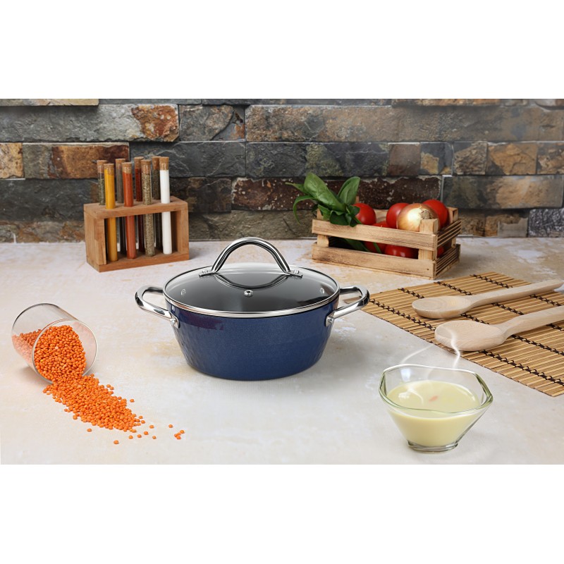 Oala cu capac Zilan ZLN9600 diamond, cu baza de inductie, ceramica si inox, usor de spalat, 20 cm,2.1L