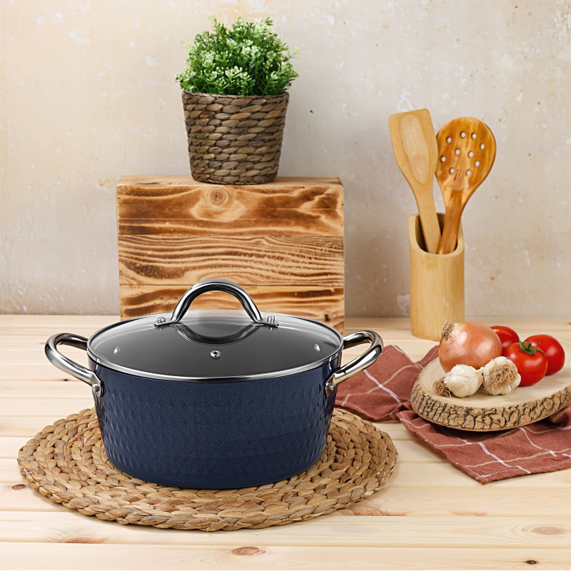 Oala cu capac Zilan ZLN9617 diamond, cu baza de inductie, ceramica si inox, usor de spalat, 24 cm,4L