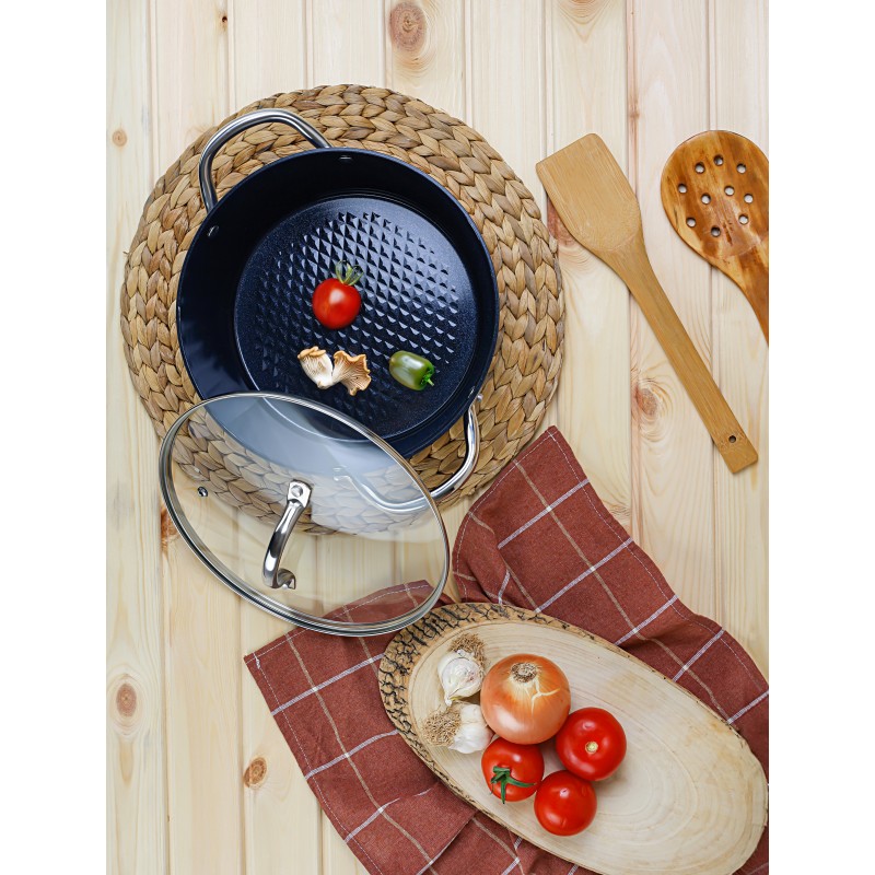 Oala cu capac Zilan ZLN9617 diamond, cu baza de inductie, ceramica si inox, usor de spalat, 24 cm,4L