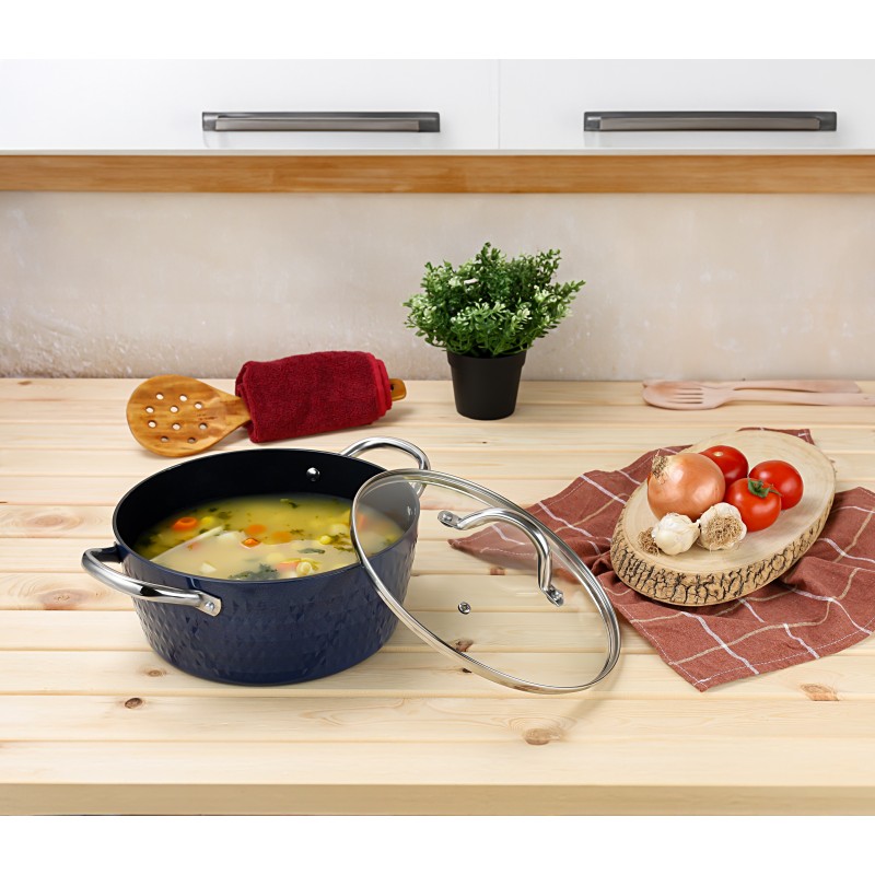 Oala cu capac Zilan ZLN9617 diamond, cu baza de inductie, ceramica si inox, usor de spalat, 24 cm,4L