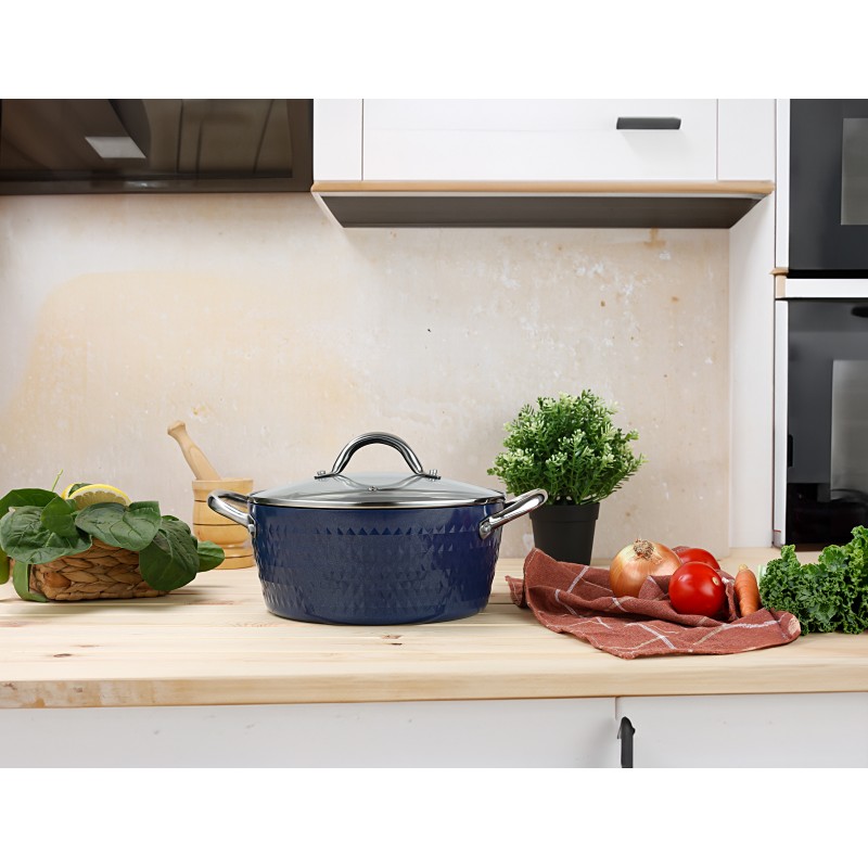 Oala cu capac Zilan ZLN9617 diamond, cu baza de inductie, ceramica si inox, usor de spalat, 24 cm,4L