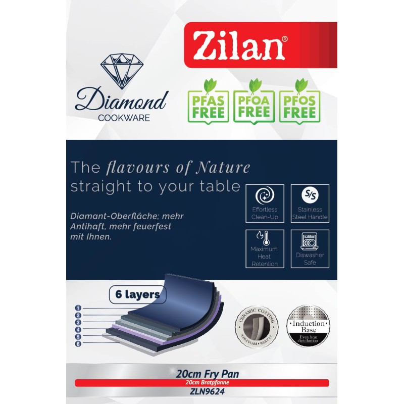 Tigaie Zilan ZLN9624 diamond, cu baza de inductie, ceramica si inox, usor de spalat, 20 cm,0.95L