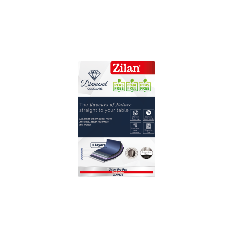 Tigaie Zilan ZLN9631 diamond, cu baza de inductie, ceramica si inox, usor de spalat, 24 cm,1.5L