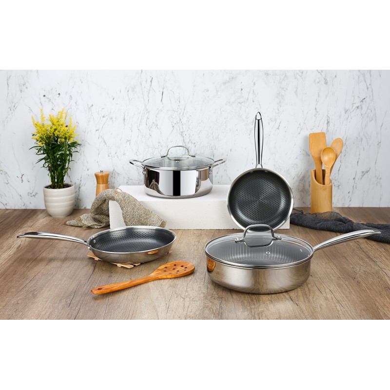 Oala Zilan ZLN9648 cu capac, tri-ply, inox, antiaderent, protectie la zgarieturi, usor de spalat, 24 cm,4.3L