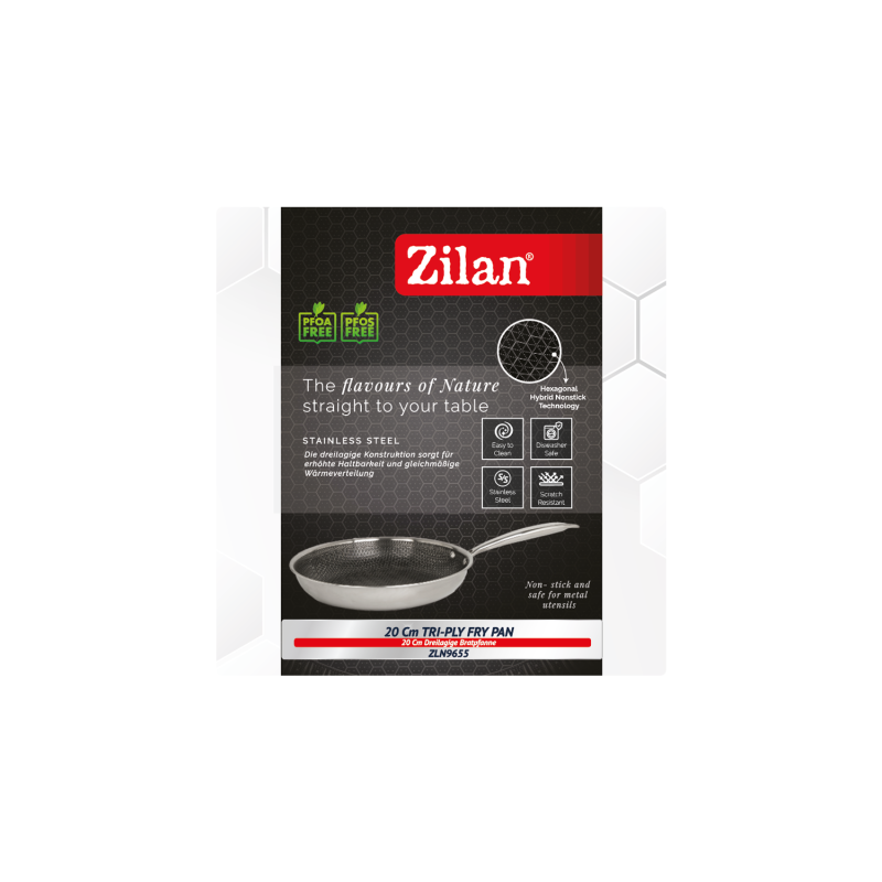 Tigaie Zilan ZLN9655 tri-ply, inox,antiaderent, protectie la zgarieturi, usor de spalat, 20 cm,1L
