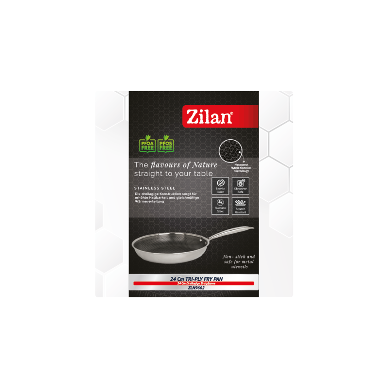Tigaie Zilan ZLN9662 tri-ply, inox, antiaderent, protectie la zgarieturi, usor de spalat, 24 cm,1.4L