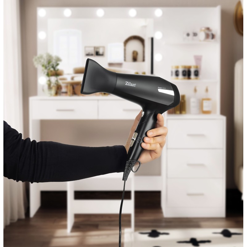 Uscator de par Zilan ZLN9396, 2000W, 2 trepte de viteza, 2 trepte de temperatura, cu aer cald si rece, Negru