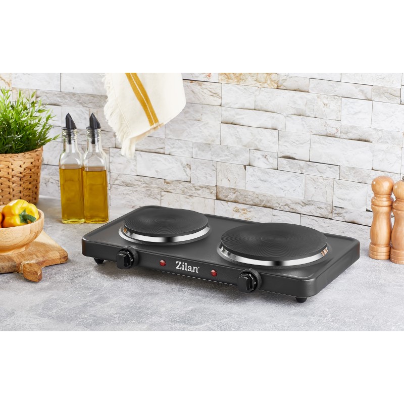 Plita electrica Dubla Zilan ZLN-2181 Negru, 2500W, termostat reglabil, protectie impotriva supraincalzirii