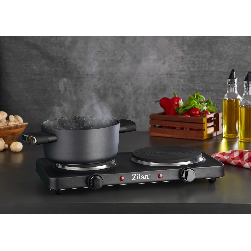 Plita electrica Dubla Zilan ZLN-2181 Negru, 2500W, termostat reglabil, protectie impotriva supraincalzirii