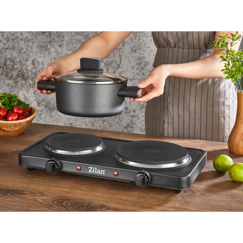 Plita electrica Dubla Zilan ZLN-2181 Negru, 2500W, termostat reglabil, protectie impotriva supraincalzirii