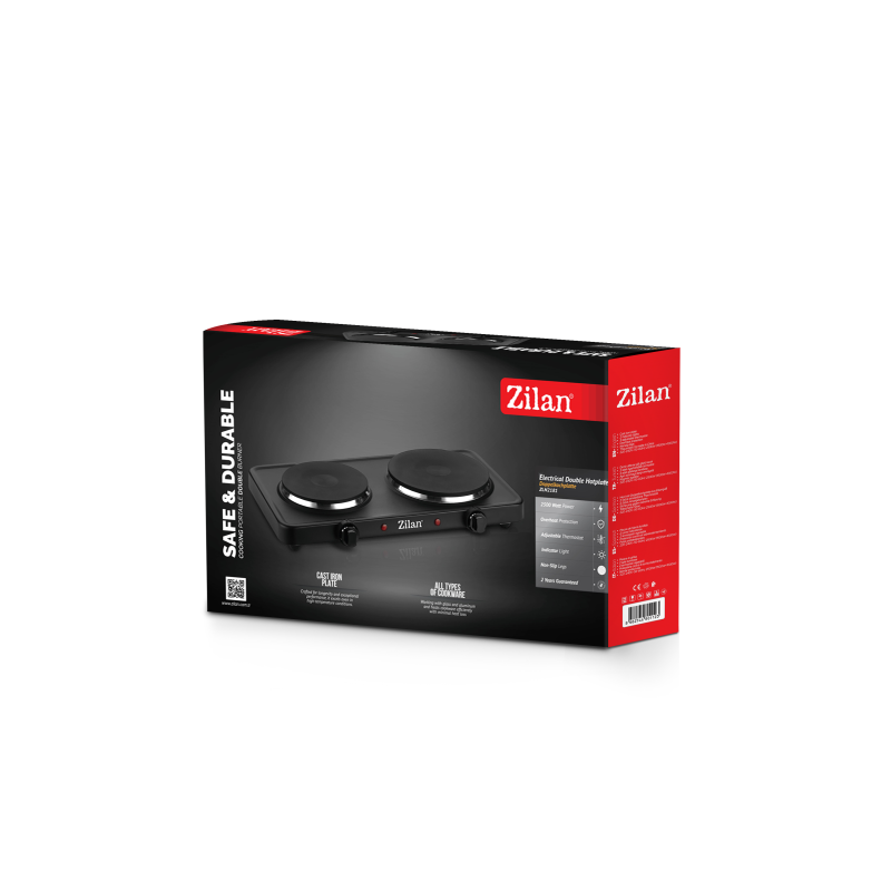 Plita electrica Dubla Zilan ZLN-2181 Negru, 2500W, termostat reglabil, protectie impotriva supraincalzirii