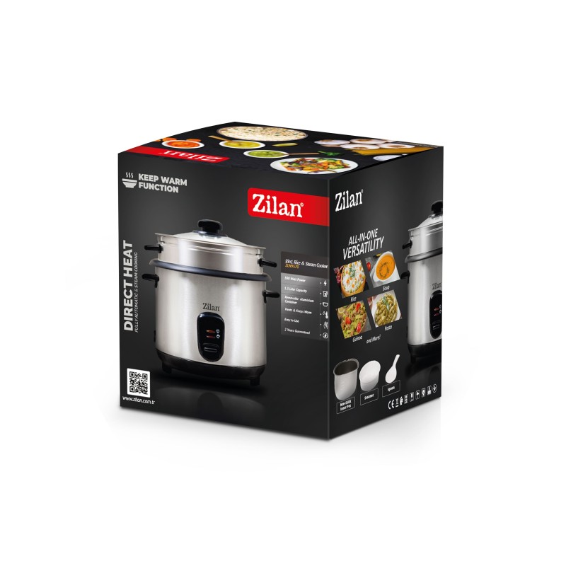 Aparat de gatit Zilan ZLN9570 2 in 1 pentru gatit orez si alimente la abur, capacitate 1.5L, 500W, sistem anti-alunecare