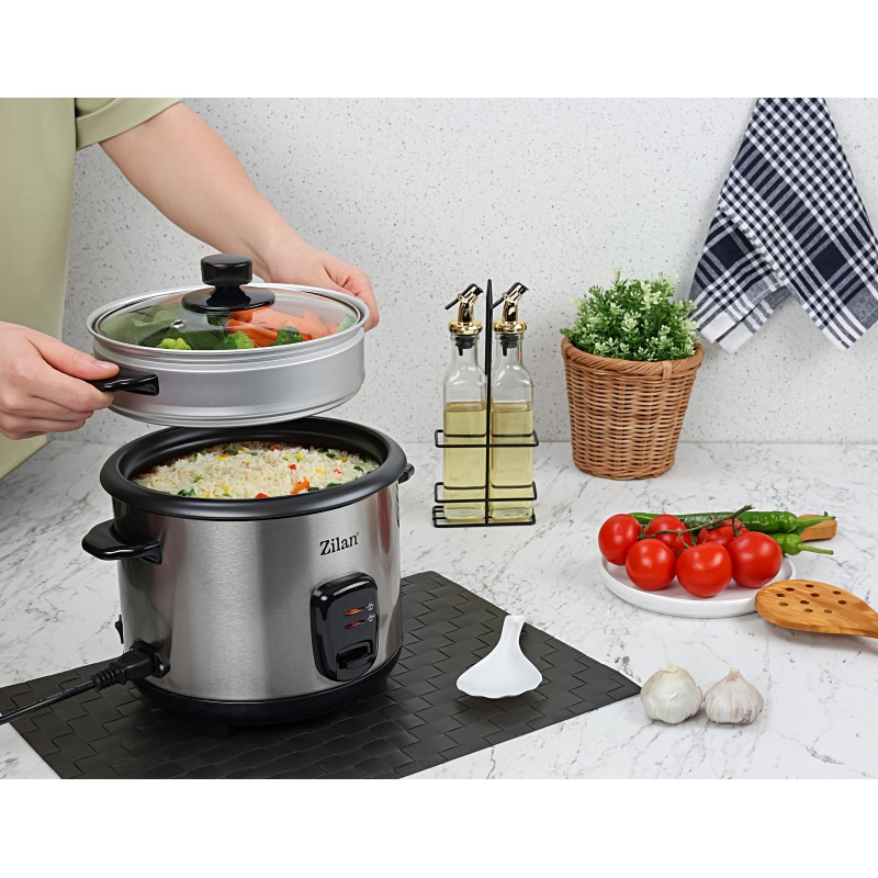 Aparat de gatit Zilan ZLN9570 2 in 1 pentru gatit orez si alimente la abur, capacitate 1.5L, 500W, sistem anti-alunecare