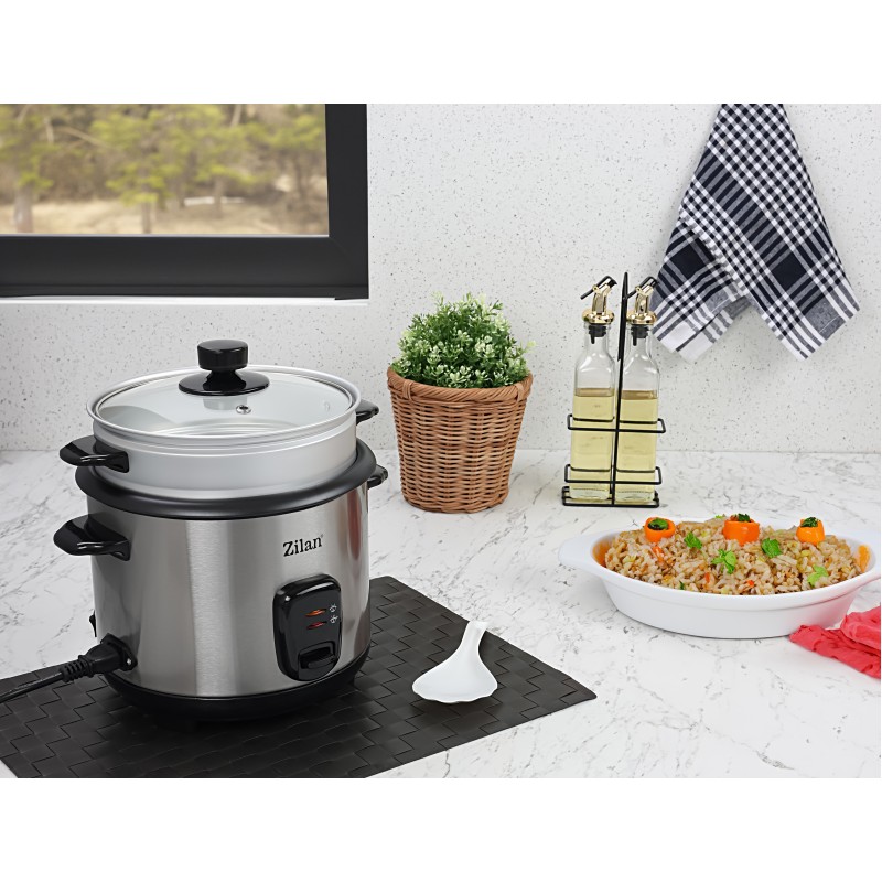 Aparat de gatit Zilan ZLN9570 2 in 1 pentru gatit orez si alimente la abur, capacitate 1.5L, 500W, sistem anti-alunecare