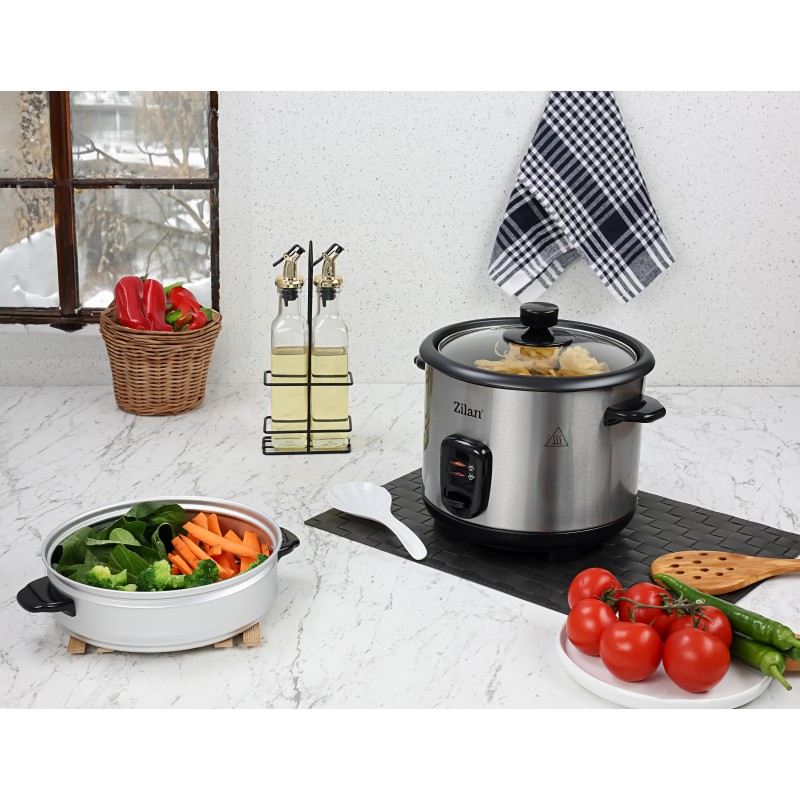 Aparat de gatit Zilan ZLN9570 2 in 1 pentru gatit orez si alimente la abur, capacitate 1.5L, 500W, sistem anti-alunecare