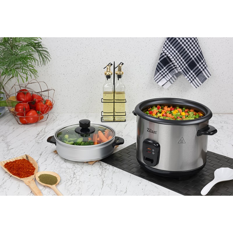 Aparat de gatit Zilan ZLN9570 2 in 1 pentru gatit orez si alimente la abur, capacitate 1.5L, 500W, sistem anti-alunecare