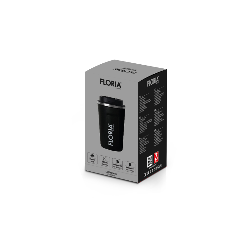 Cana de cafea Floria ZLN9969 tip termos, capacitate 380ml, interior din inox, pereti dublii, negru