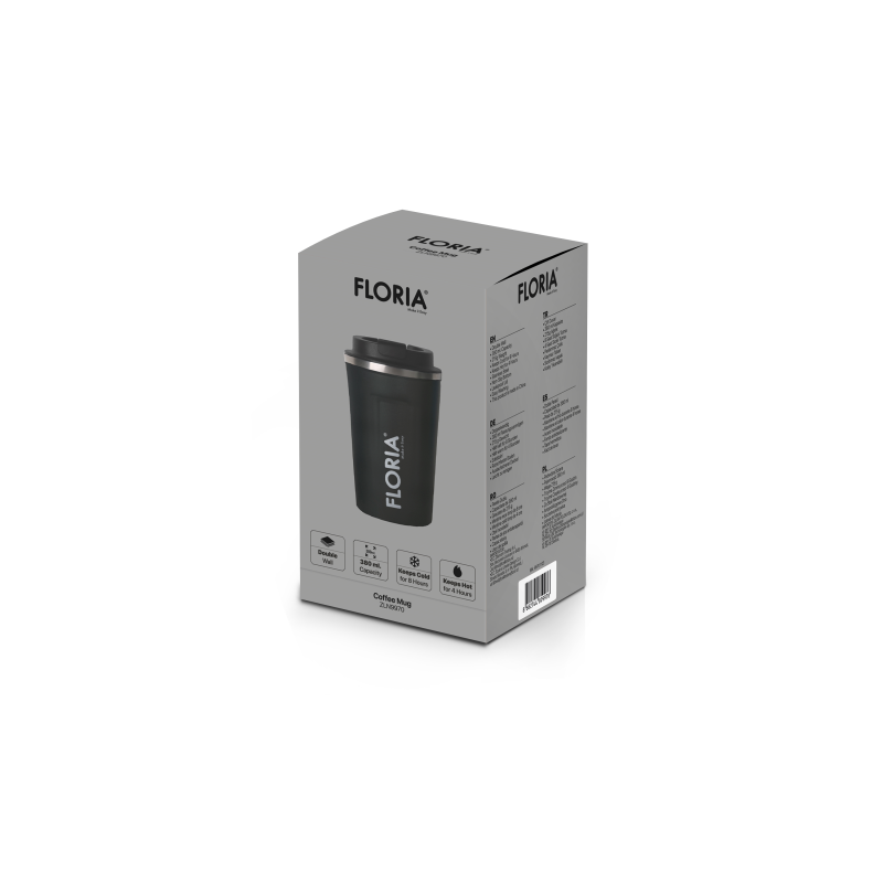 Cana de cafea Floria ZLN9970 tip termos, capacitate 380ml, interior din inox, pereti dublii, gri