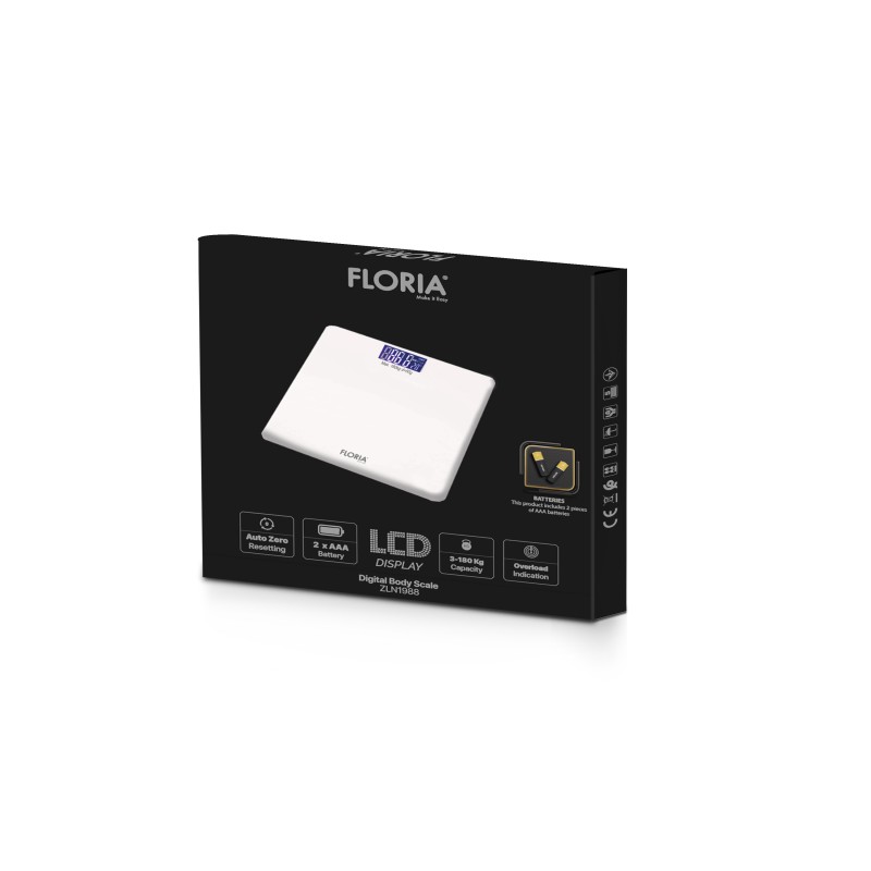 Cantar electronic de persoane Floria ZLN1988 Alb, ecran LCD, capacitate maxima 180 kg