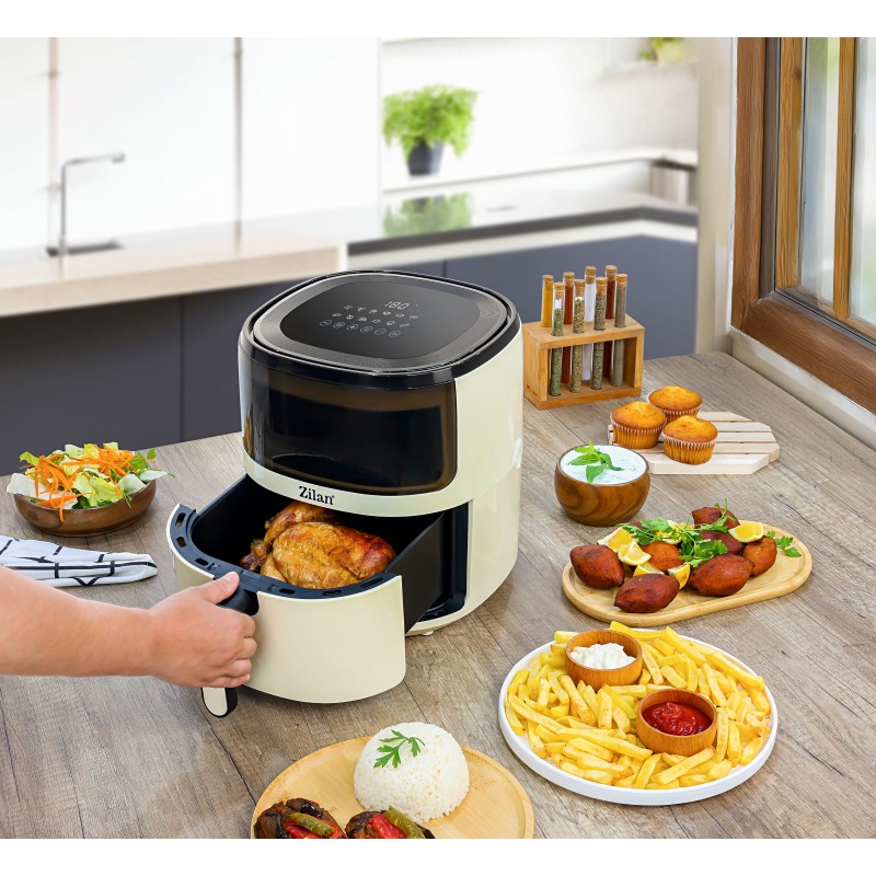Friteuza Zilan ZLN9984 tip air fryer, 1500W, capacitate 5L, temperatura maxima 200 grade, Crem