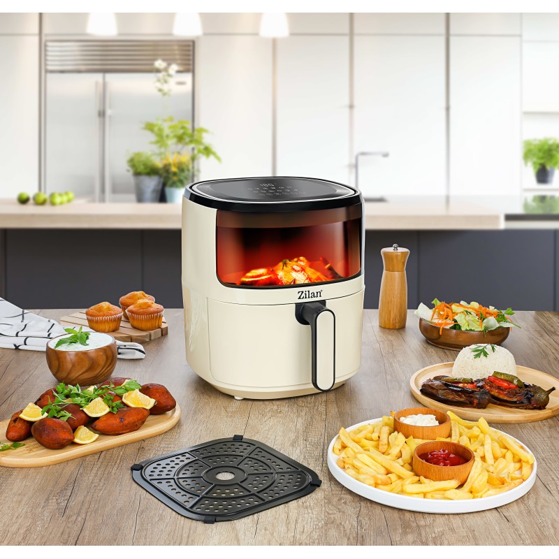 Friteuza Zilan ZLN9984 tip air fryer, 1500W, capacitate 5L, temperatura maxima 200 grade, Crem