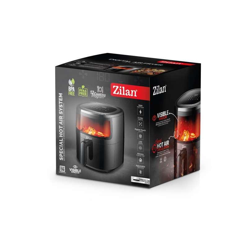 Friteuza Zilan ZLN9983 tip air fryer, 1500W, capacitate 5L, temperatura maxima 200 grade, Negru