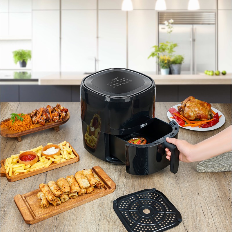 Friteuza Zilan ZLN9983 tip air fryer, 1500W, capacitate 5L, temperatura maxima 200 grade, Negru