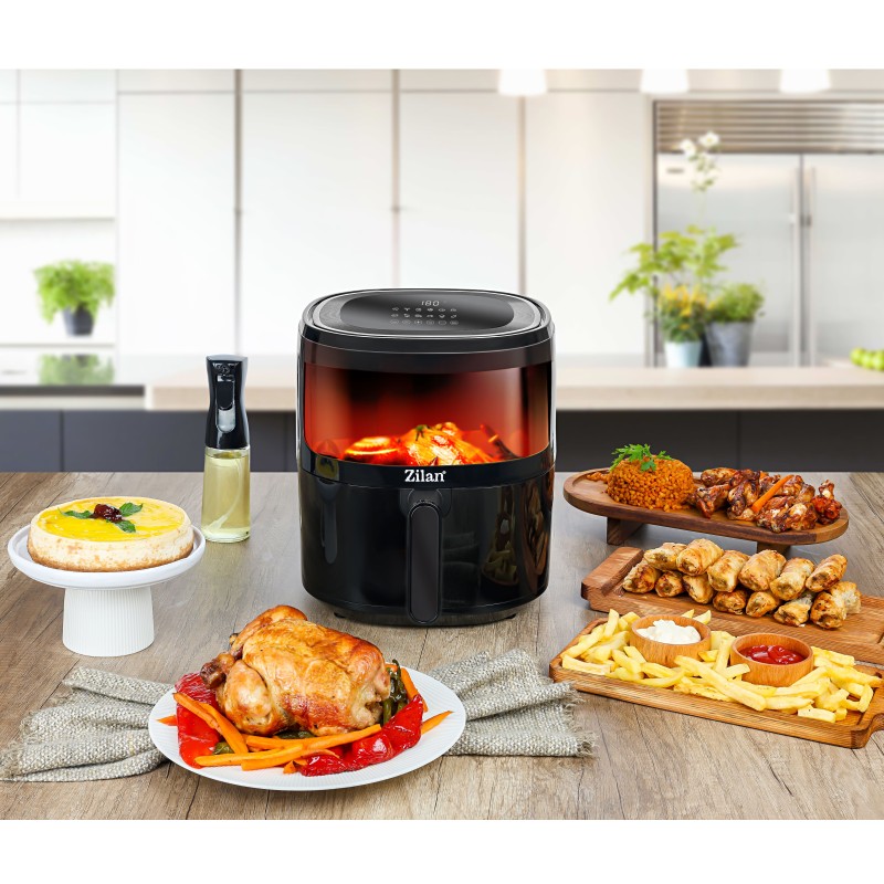 Friteuza Zilan ZLN9983 tip air fryer, 1500W, capacitate 5L, temperatura maxima 200 grade, Negru