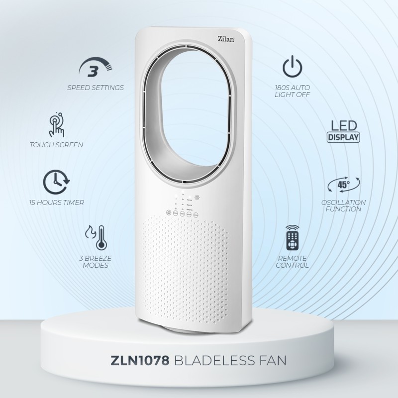 Ventilator fara palete Zilan ZLN1078, 50W, Timer, 3 trepte de viteza, 3 moduri presetate