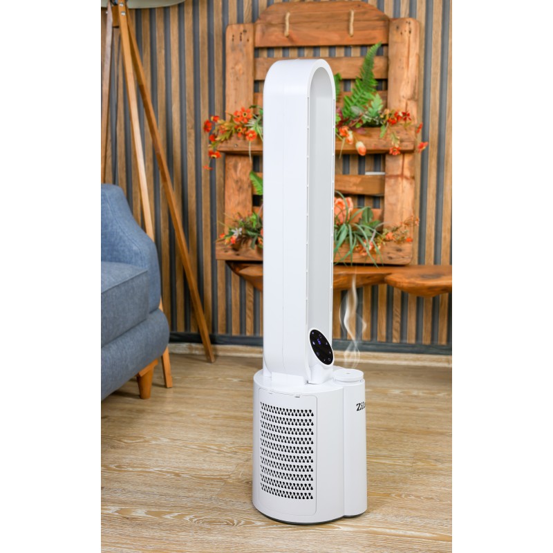 Ventilator turn Zilan ZLN1117 fara palete, Functie umidificare, Timer, Oscilatie, 3 trepte de viteza, 3 moduri presetate, 40 W