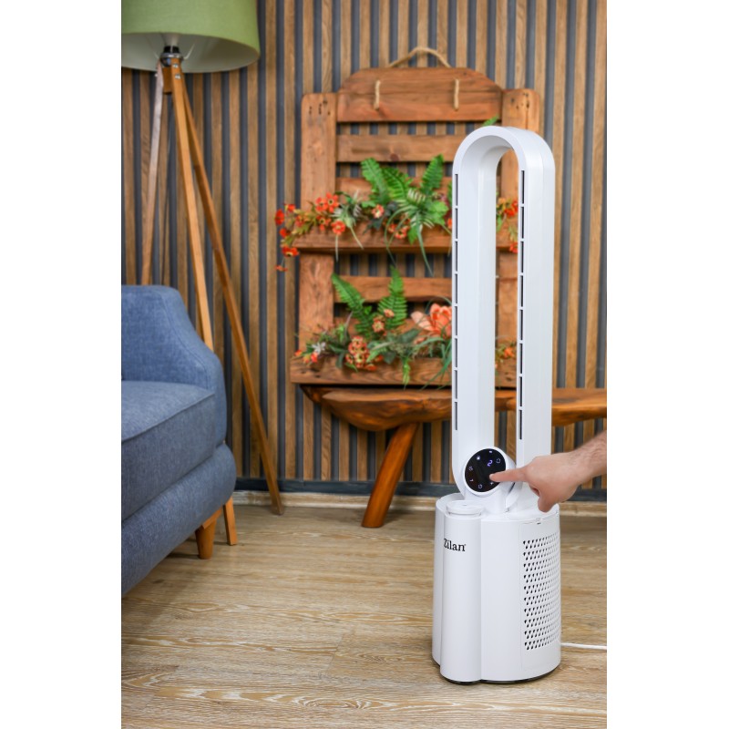 Ventilator turn Zilan ZLN1117 fara palete, Functie umidificare, Timer, Oscilatie, 3 trepte de viteza, 3 moduri presetate, 40 W