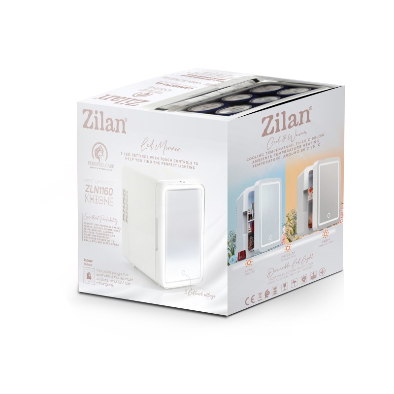 Mini Frigider Zilan ZLN1160 pentru Make Up, capacitate 4L, 36W, Oglinda cu LED, Functie de incalzire si racire