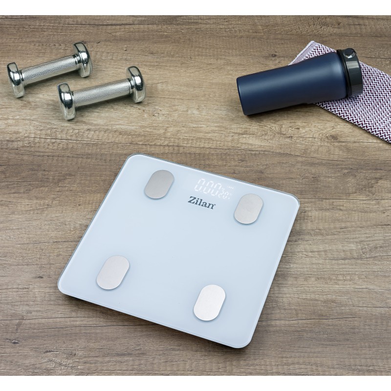 Cantar corporal Zilan ZLN8979 din sticla securizata, capacitate 3-180kg, Aplicatie OKOK, Display LCD