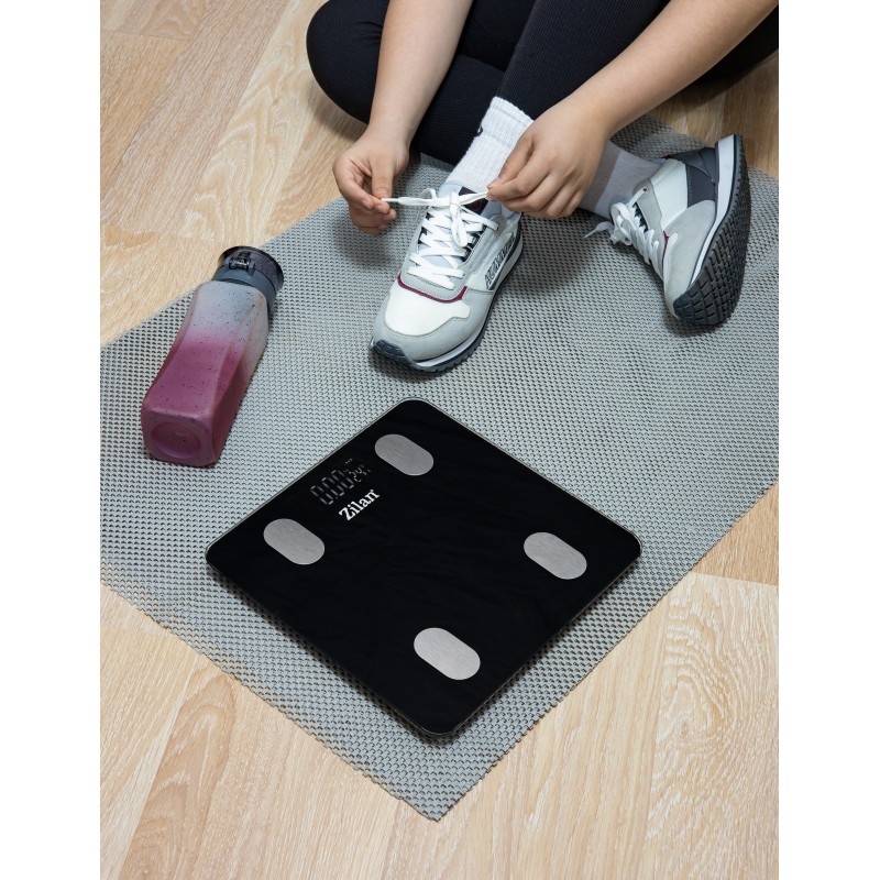 Cantar corporal Zilan ZLN8980 din sticla securizata, capacitate 3-180kg, Aplicatie OKOK, Display LED