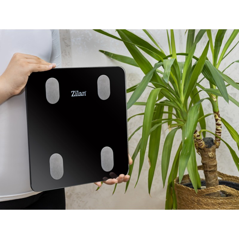 Cantar corporal Zilan ZLN8980 din sticla securizata, capacitate 3-180kg, Aplicatie OKOK, Display LED